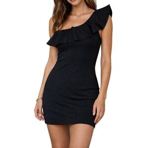 BCBGeneration One Shoulder Ruffle Black Mini Dress NWT Event Cocktail Party Sz S